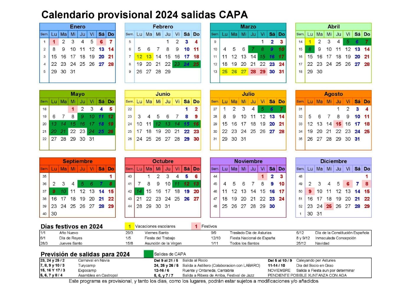 CALENDARIO DE SALIDAS