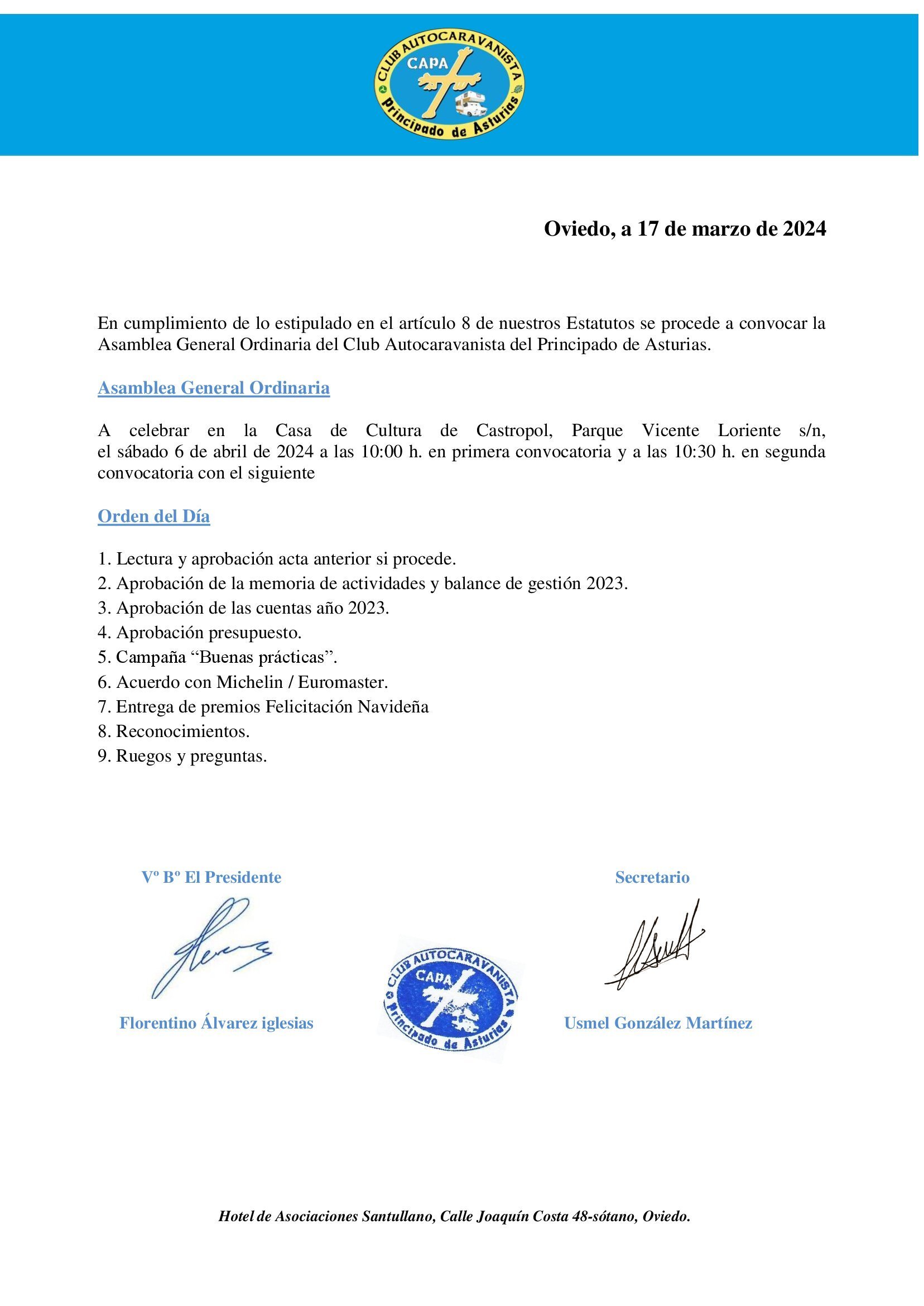 CONVOCATORIA ASAMBLEA ORDINARIA